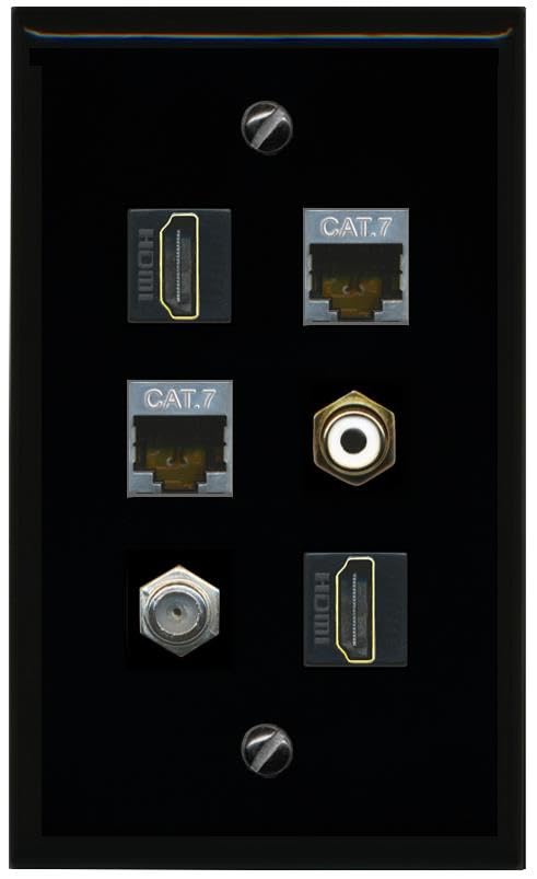 RiteAV 2 CAT7 COAX 2 HDMI RCA WHITE Flat/Solid Wall Plate [Black]