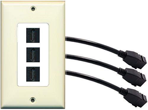RiteAV (1 Gang Decorative 3 HDMI Black Wall Plate w/Pigtail Extension Cable Light Almond on White