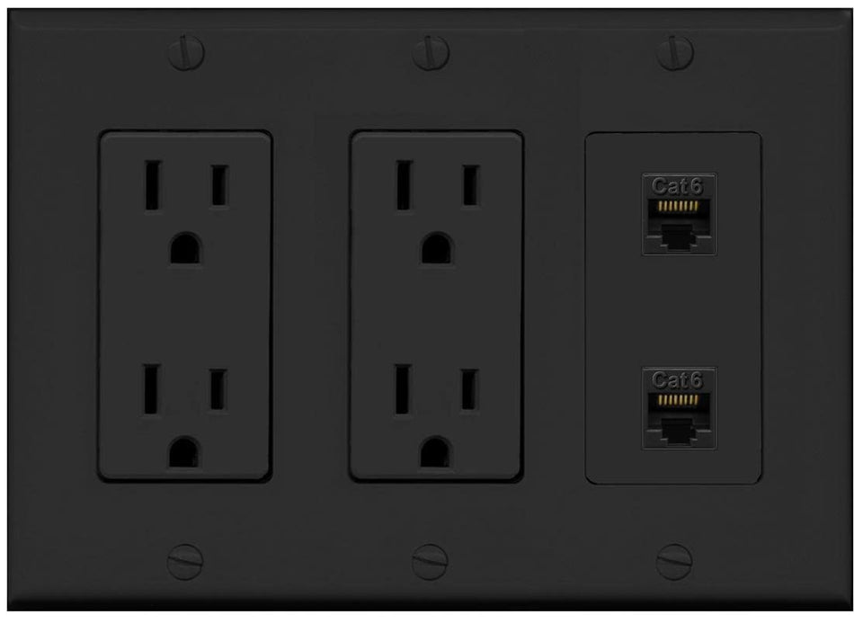 RiteAV 2 Port Cat6 Ethernet Wall Plate - 3G Dual Outlet [Black/Black]