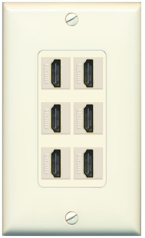 RiteAV HDMI Wall Plate 6 Port - 1 Gang [Light-Almond]