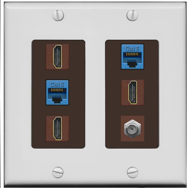 RiteAV 3 HDMI Wall Plate 2 Cat6 1 Coax - 2 Gang [Gray/Brown]