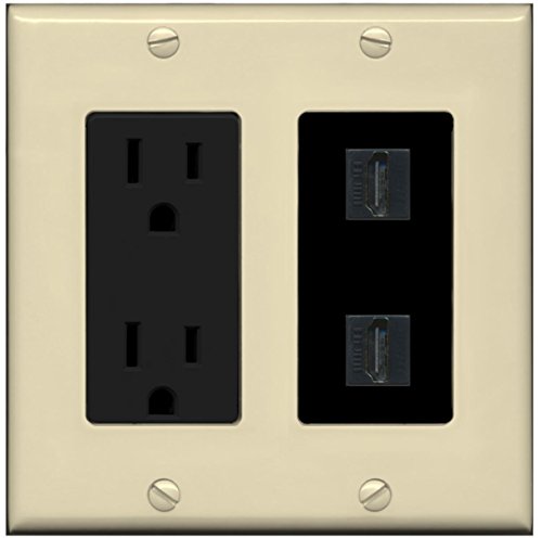 RiteAV HDMI Wall Plate 2 Port - Outlet [Ivory/Black]