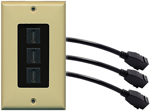 RiteAV (1 Gang Decorative 3 HDMI Black Wall Plate w/Pigtail Extension Cable Ivory (Black Insert)