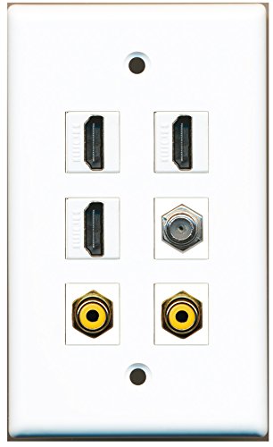 RiteAV - 3 HDMI 2 Port RCA Yellow 1 Port Coax Cable TV- F-Type Wall Plate