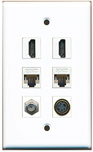 RiteAV - 2 HDMI 1 Port Coax Cable TV- F-Type 1 Port S-Video 2 Port Cat5e Ethernet White Wall Plate