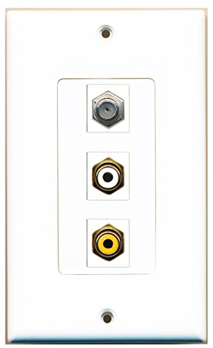 RiteAV 1 Port RCA White 1 Port RCA Yellow 1 Port Coax Cable TV- F-Type Wall Plate OVERSIZED