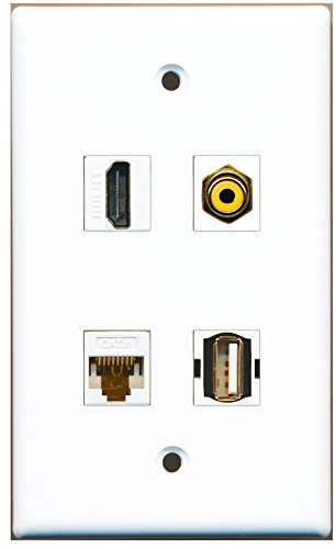 RiteAV - 1 Port HDMI 1 Port RCA Yellow 1 Port USB A-A 1 Port Cat6 Ethernet White Wall Plate