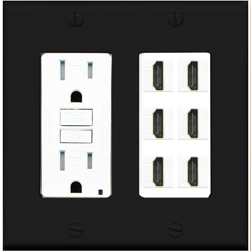 RiteAV HDMI Wall Plate 6 Port - GFCI [Black/White]