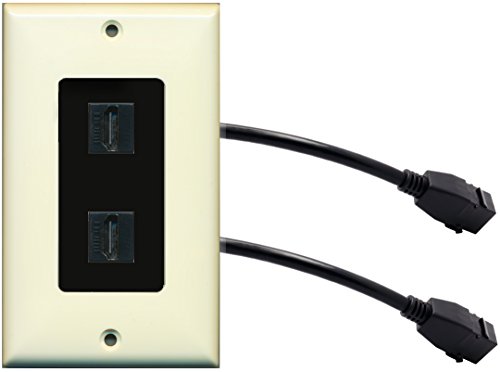 RiteAV (1 Gang Decorative 2 HDMI Black Wall Plate w/Pigtail Extension Cable Lt. Almond (Black Insert)