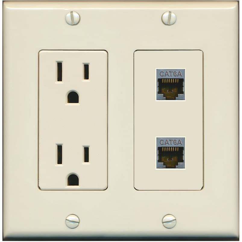 RiteAV 2 Port Cat6A Wall Plate - Outlet [Light-Almond]