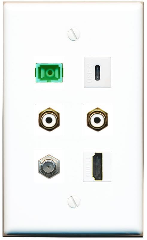 RiteAV Coax HDMI 2 RCA-White SC-APC-SX USBC Flat/Solid Wall Plate [White]