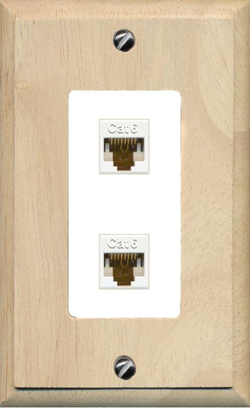 RiteAV 2 Port Cat6 Ethernet Wall Plate - 1 Gang [Wood/White]