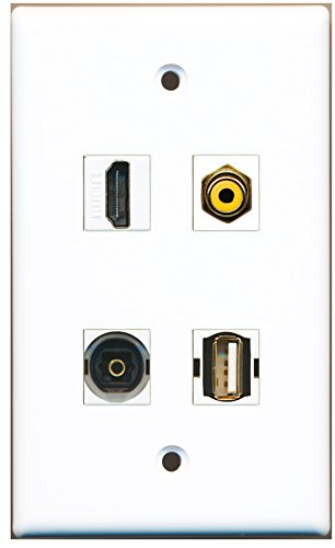 RiteAV - 1 Port HDMI 1 Port RCA Yellow 1 Port USB A-A 1 Port Toslink Wall Plate