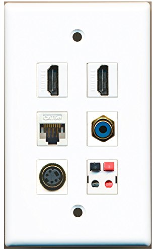 RiteAV - 2 HDMI 1 Port RCA Blue 1 Port S-Video 1 Port Cat5e Ethernet White 1 Port Speaker Wall Plate