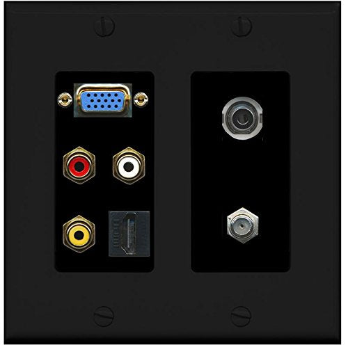 RiteAV - (2 Gang SVGA Composite 3.5mm HDMI Coax Wall Plate Black