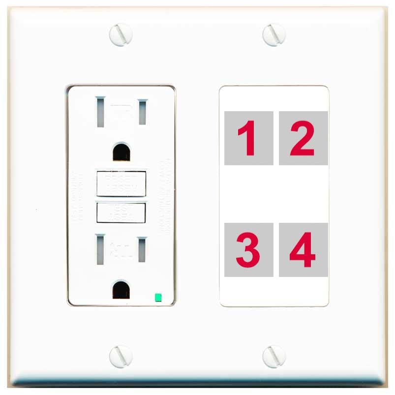 RiteAV Custom 4 Port Custom Wall Plate - GFCI [White/White]