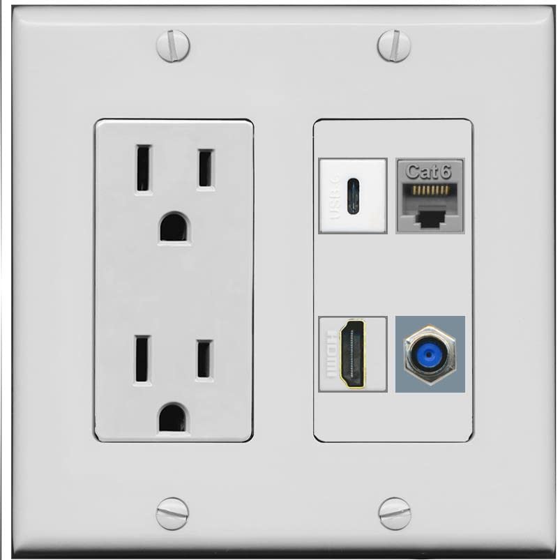 RiteAV USBC HDMI Cat6 Coax F81 Wall Plate - Outlet [Gray/Gray]