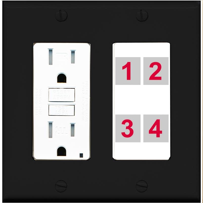 RiteAV Custom 4 Port Custom Wall Plate - GFCI [Black/White]