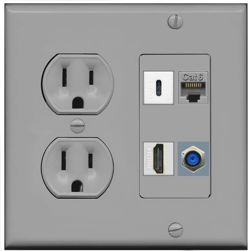 RiteAV USBC HDMI Cat6 Coax F81 Wall Plate - Round Outlet [Gray/Gray]