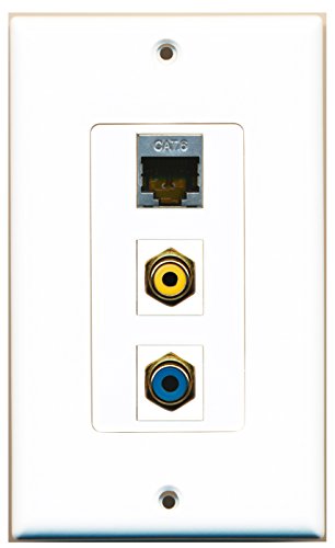 RiteAV 1 Port RCA Yellow 1 Port RCA Blue 1 Port Shielded Cat6 Ethernet Wall Plate OVERSIZED
