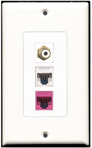 RiteAV 1 Port RCA White 1 Cat5e Ethernet White 1 Cat5e Ethernet Pink Wall Plate OVERSIZED