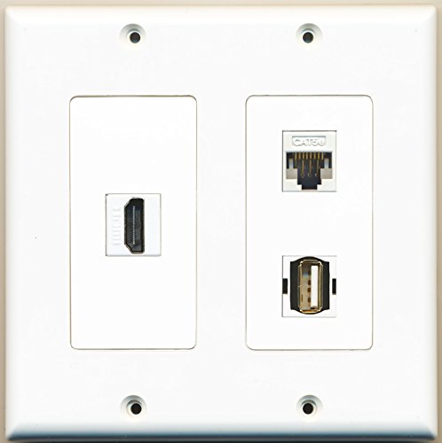 RiteAV - 1 Port HDMI 1 Port USB A-A 1 Port Cat5e Ethernet White - 2 Gang Wall Plate