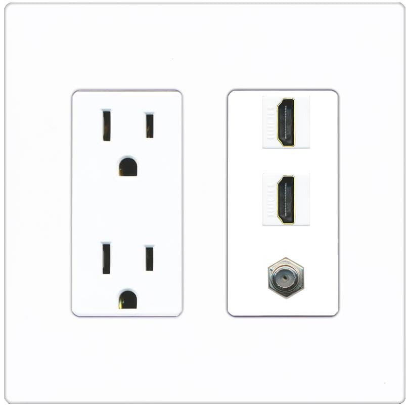 COAX 2 HDMI Wall Plate-Outlet Screwless White
