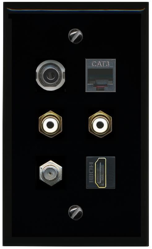 RiteAV 3.5mm Coax HDMI Phone 2 RCA White Flat/Solid Wall Plate [Black]