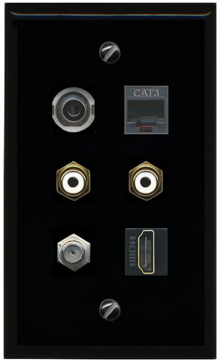 RiteAV 3.5mm Coax HDMI Phone 2 RCA White Flat/Solid Wall Plate [Black]