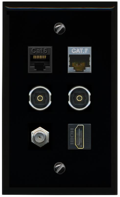 RiteAV CAT6 CAT7 Coax HDMI 2 TOSLINK Flat/Solid Wall Plate [Black]