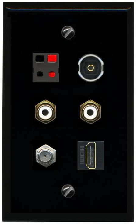 RiteAV COAX HDMI 2 RCA WHITE SPEAKER TOSLINK Flat/Solid Wall Plate [Black]