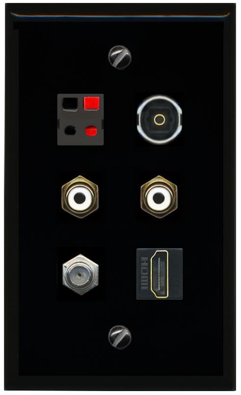 RiteAV COAX HDMI 2 RCA WHITE SPEAKER TOSLINK Flat/Solid Wall Plate [Black]