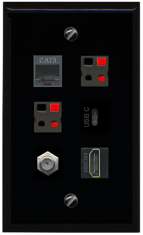 RiteAV COAX HDMI PHONE 2 SPEAKER USBC Flat/Solid Wall Plate [Black]