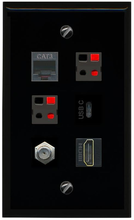 RiteAV COAX HDMI PHONE 2 SPEAKER USBC Flat/Solid Wall Plate [Black]