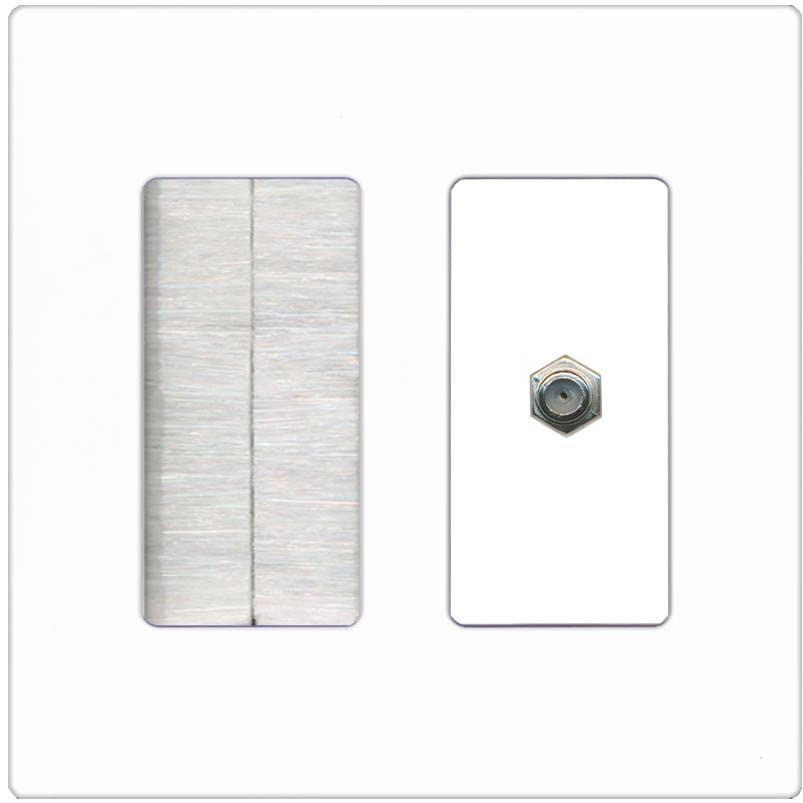 RiteAV 1 Port Coax Cable TV F-Type Wall Plate - Brush [Screwless White]