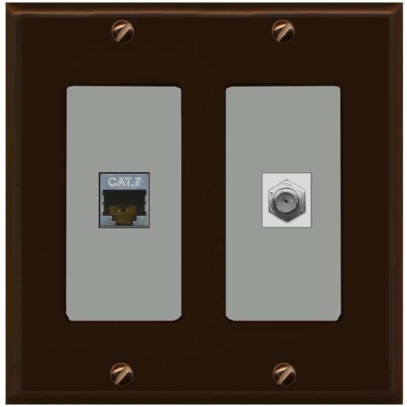 RiteAV Coax and Cat7 Wall Plate - 2 Gang [Brown/Gray]