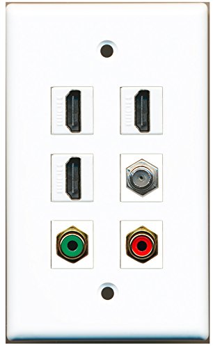 RiteAV - 3 HDMI 1 Port RCA Red 1 Port RCA Green 1 Port Coax Cable TV- F-Type Wall Plate