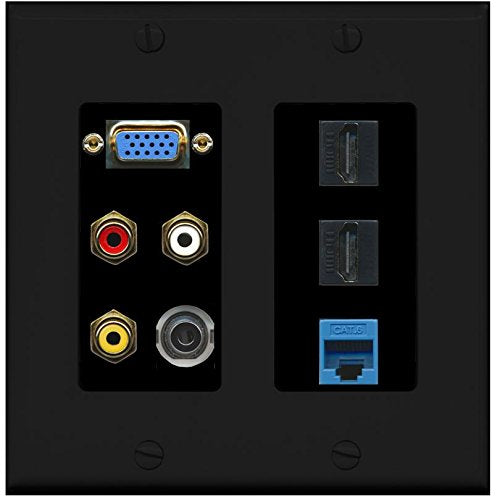 RiteAV (2 Gang Svga Composite 3.5mm 2 HDMI Cat6 Blue Wall Plate Black