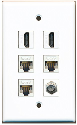 RiteAV - 2 HDMI 1 Port Coax Cable TV- F-Type 3 Port Cat5e Ethernet White Wall Plate