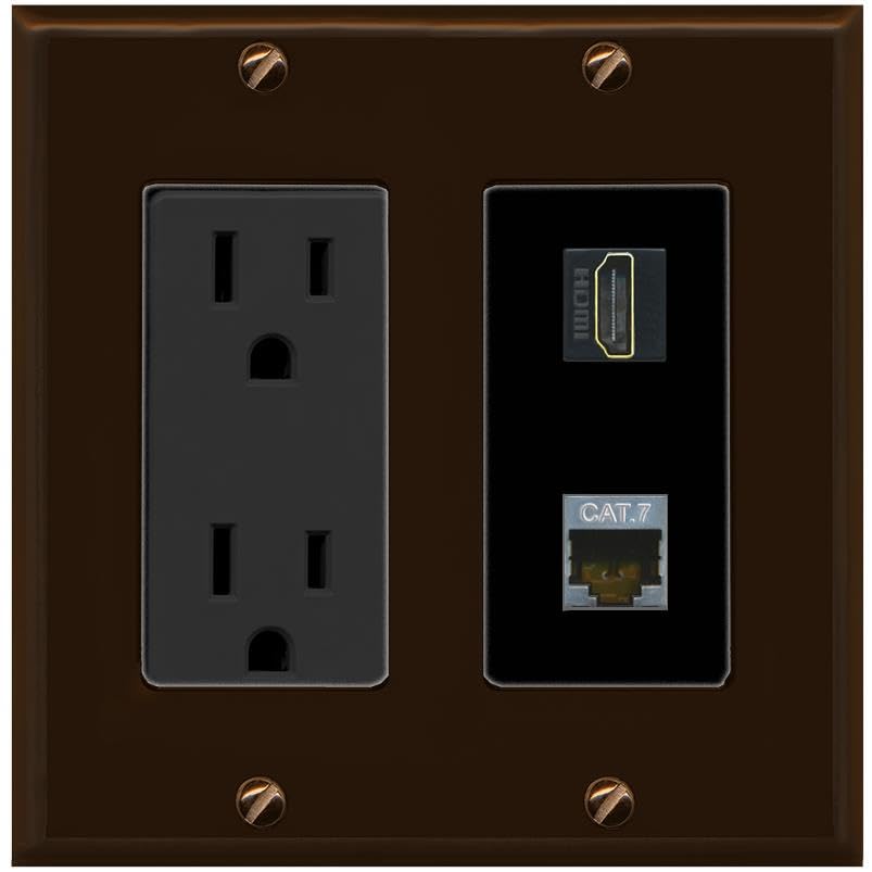 RiteAV HDMI and Cat7 Wall Plate - Outlet [Brown/Black]