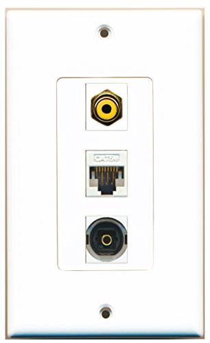 RiteAV 1 Port RCA Yellow 1 Port Toslink 1 Port Cat5e Ethernet White Wall Plate OVERSIZED