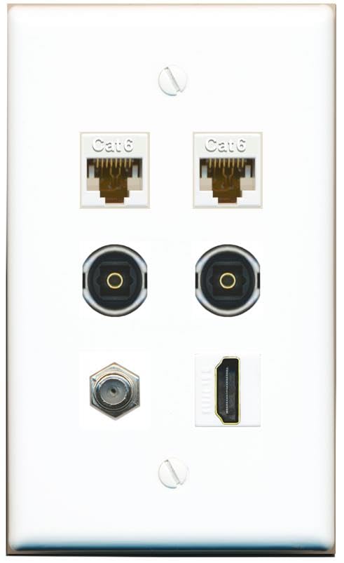 RiteAV 2 CAT6 Coax HDMI 2 TOSLINK Flat/Solid Wall Plate [White]