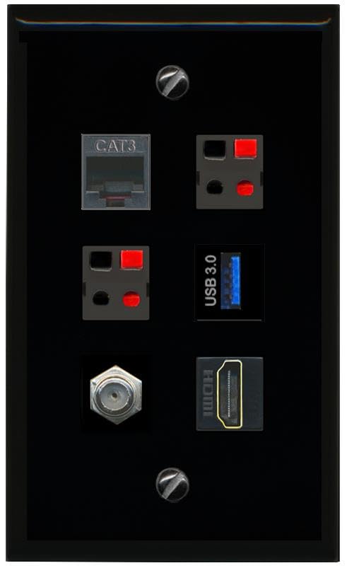 RiteAV COAX HDMI PHONE 2 SPEAKER USB 3 Flat/Solid Wall Plate [Black]