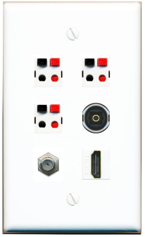 RiteAV COAX HDMI 3 SPEAKER TOSLINK Flat/Solid Wall Plate [White]