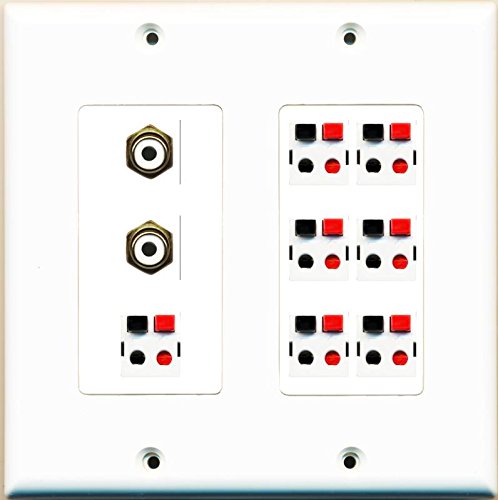 RiteAV 2 RCA White 7 Speaker Jack Wall Plate OVERSIZED 2G t White
