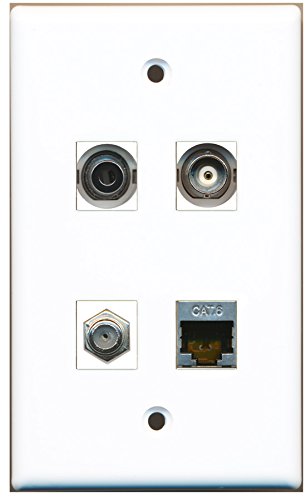 RiteAV - 1 Port Coax Cable TV- F-Type 1 Port Shielded Cat6 Ethernet 1 Port 3.5mm 1 Port BNC Wall Plate