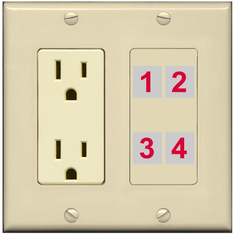 RiteAV Custom 4 Port Custom Wall Plate - Outlet [Ivory/Ivory]