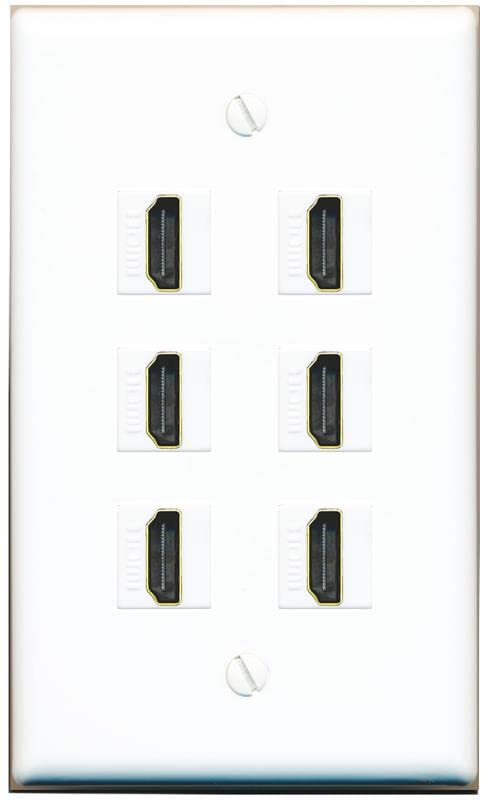 RiteAV HDMI Wall Plate 6 Port - Flat [White/White]