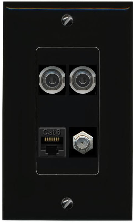 RiteAV 2 3.5mm CAT6 COAX Wall Plate Decorative [Black]