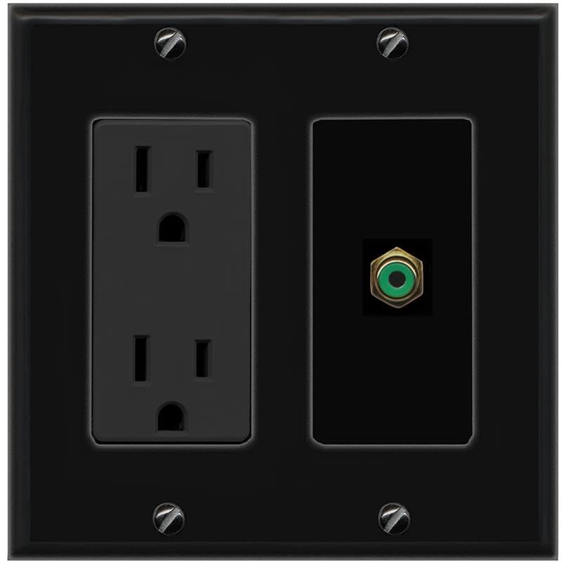 RiteAV RCA-GREEN Wall Plate with Power Outlet [Black]